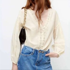 Zara Cream Blouse with Lace Detail